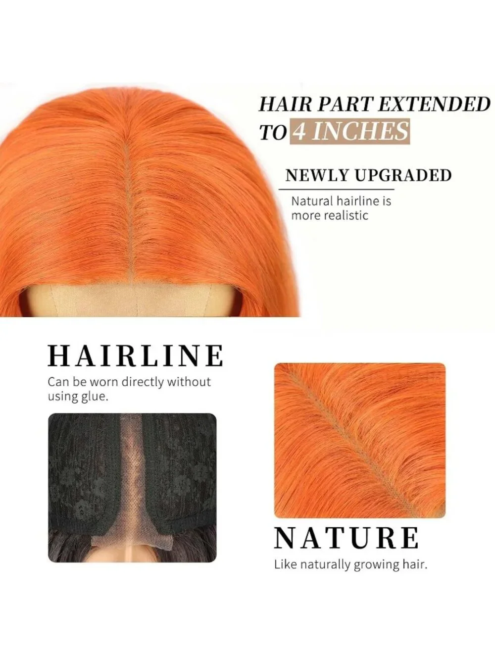 Women's Orange Lace Hairline 26 Inch Synthetic Heat Resistant Wavy Wigs